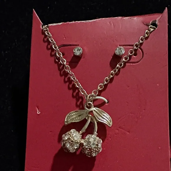 Gold Cherry and Bird Pendant Necklace Set - Picture 3 of 3